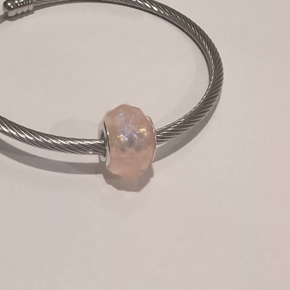 Silver Sparkly Peach‎ Translucent Charm for Pandora Style Bracelet